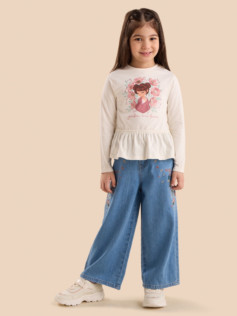 Floral Embroidered Wide Leg Jeans