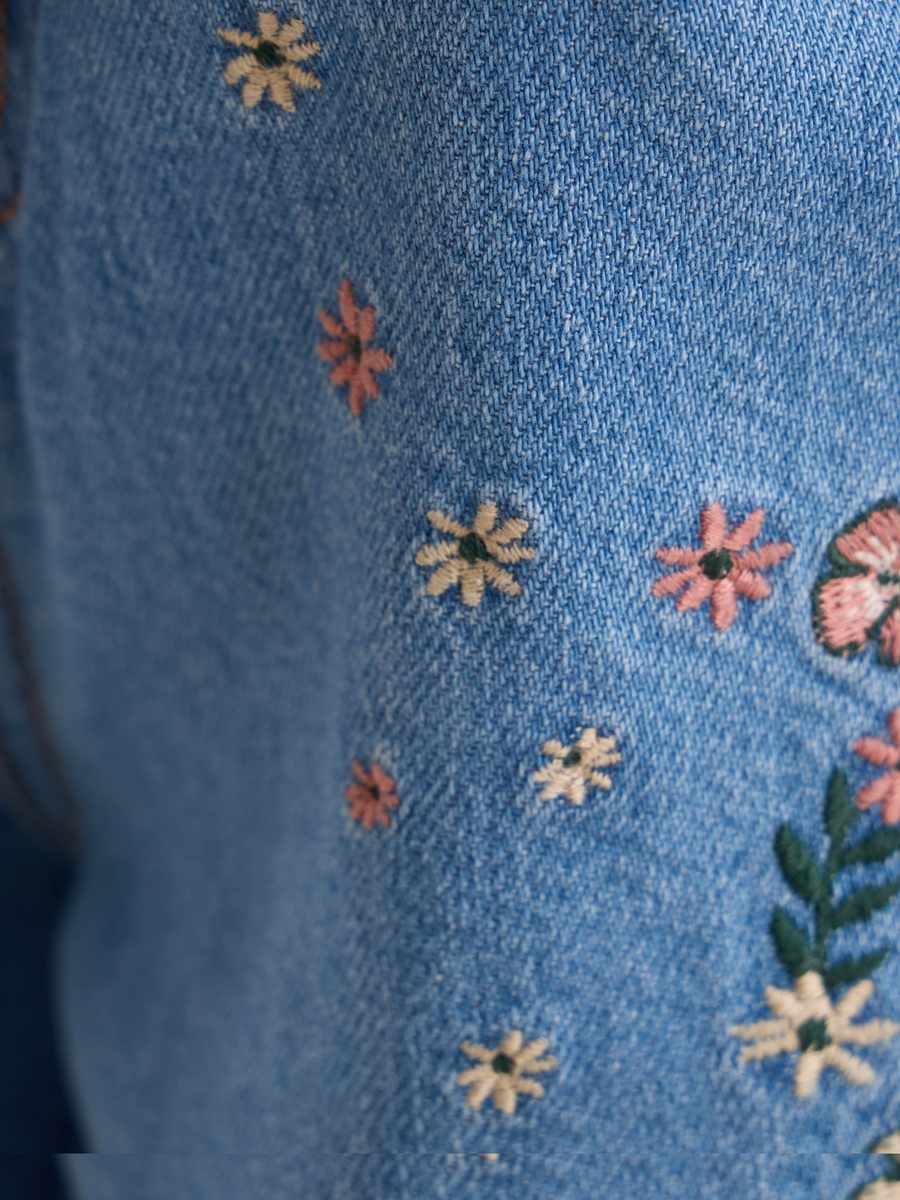 Floral Embroidered Wide Leg Jeans
