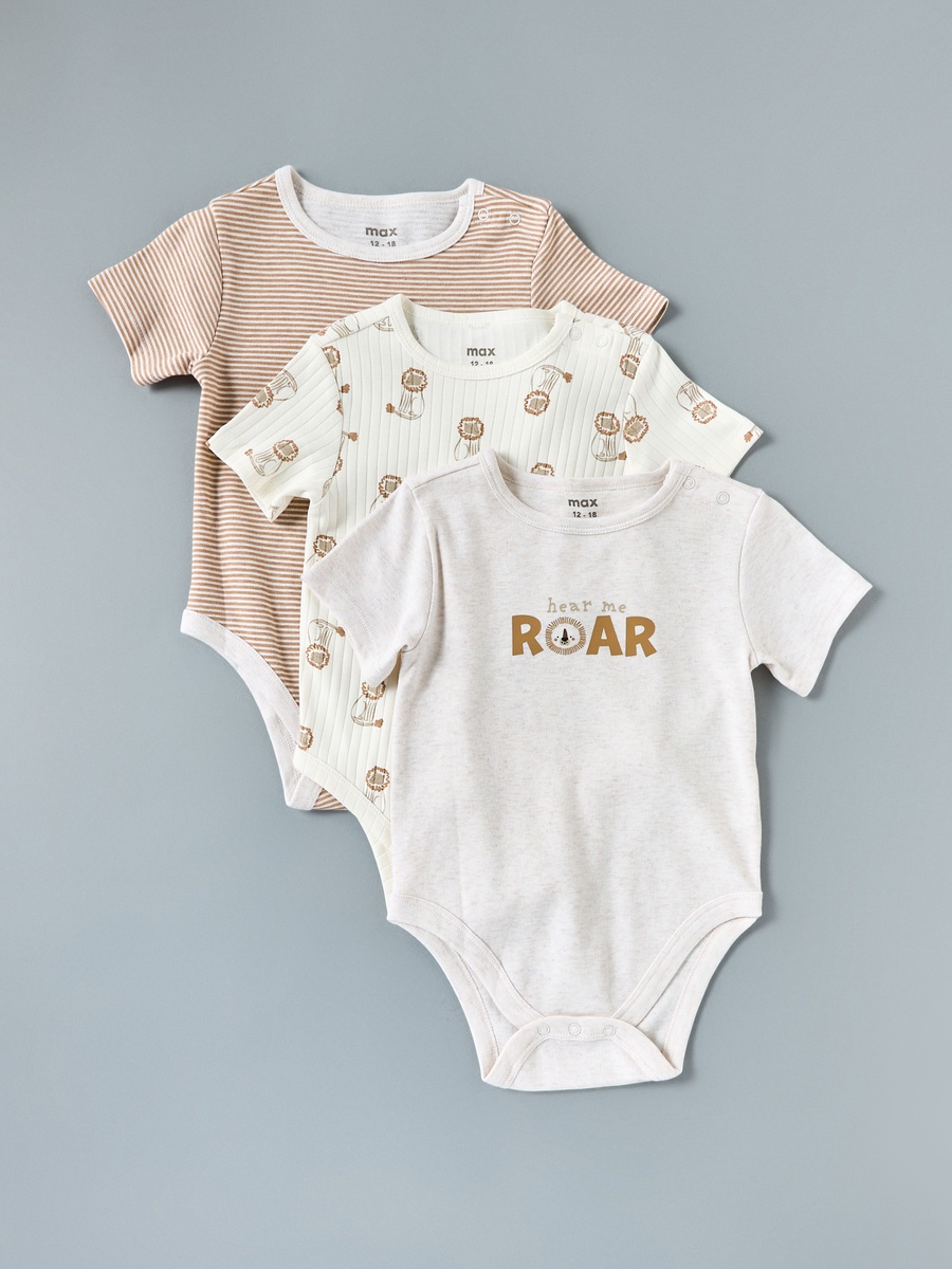 Pack of 3 - Printed Cotton Bodysuit