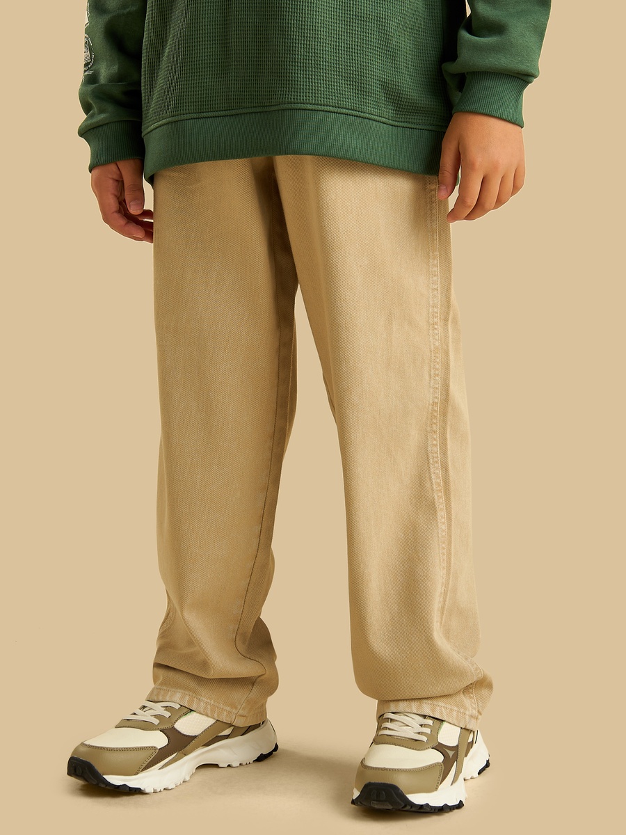 Plain Wide Leg Cotton Jeans