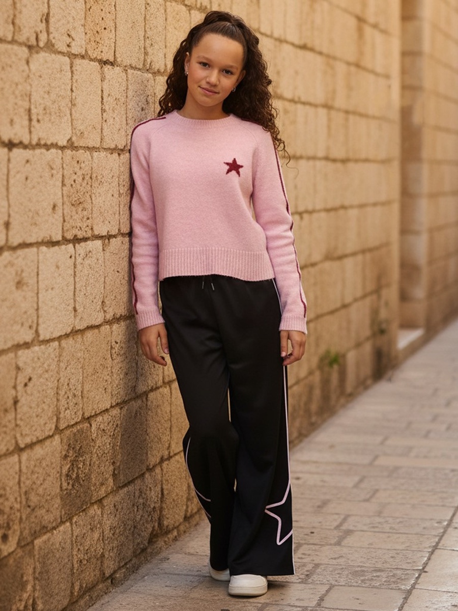 Wide Leg Pants with Star Tape Detail