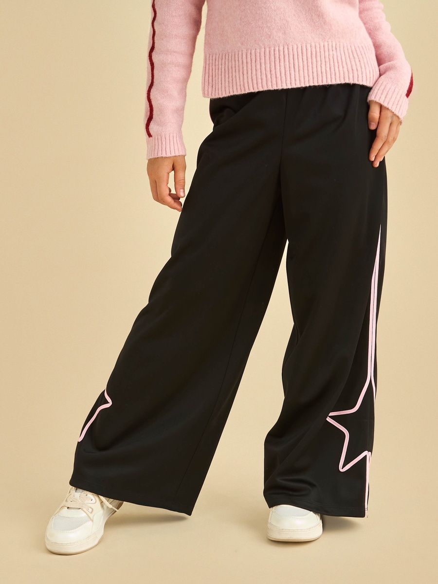 Wide Leg Pants with Star Tape Detail