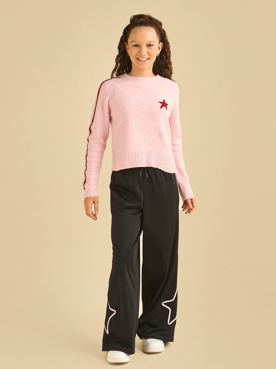 Wide Leg Pants with Star Tape Detail