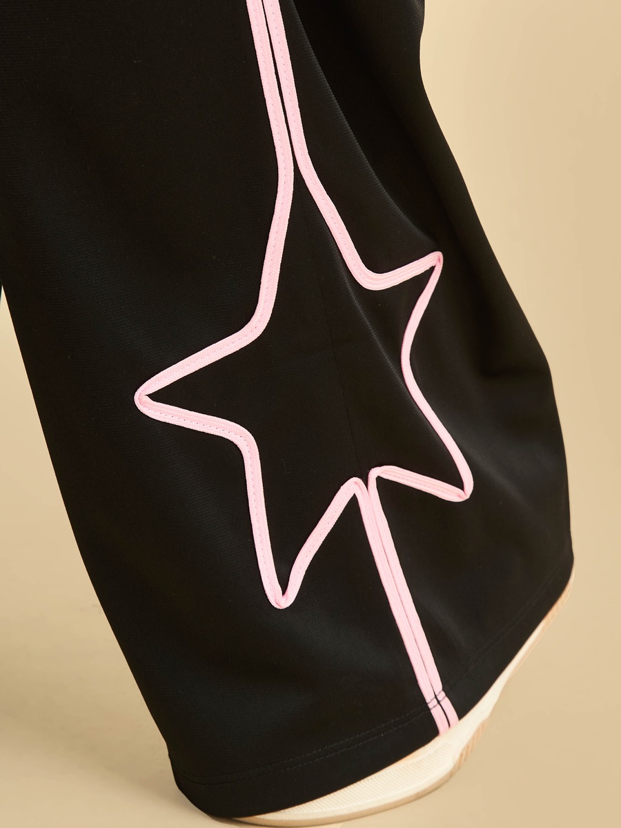 Wide Leg Pants with Star Tape Detail