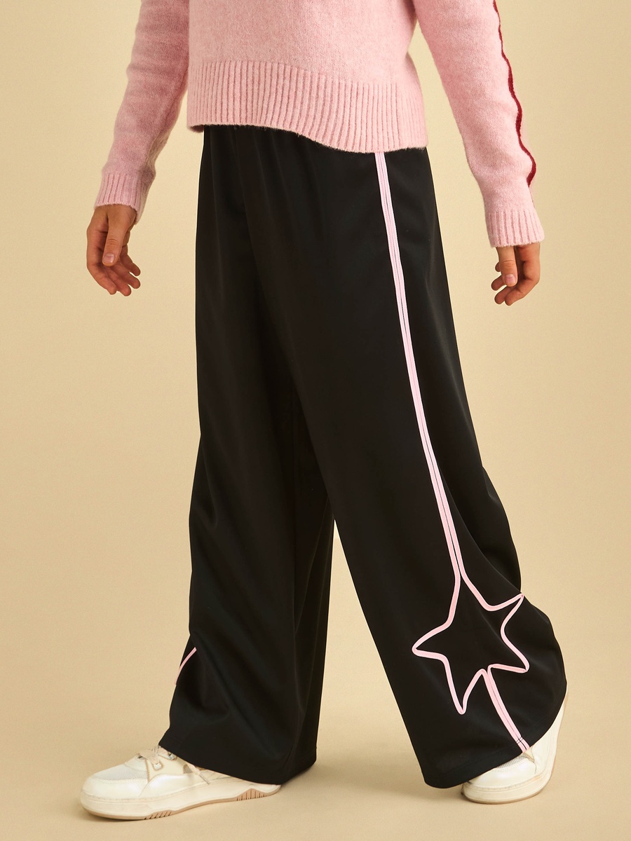 Wide Leg Pants with Star Tape Detail