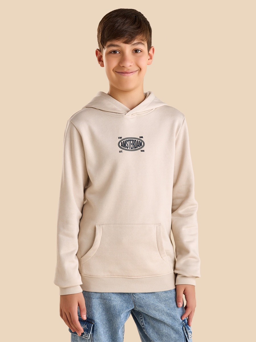 Chest Print Cotton Hooded Sweatshirt