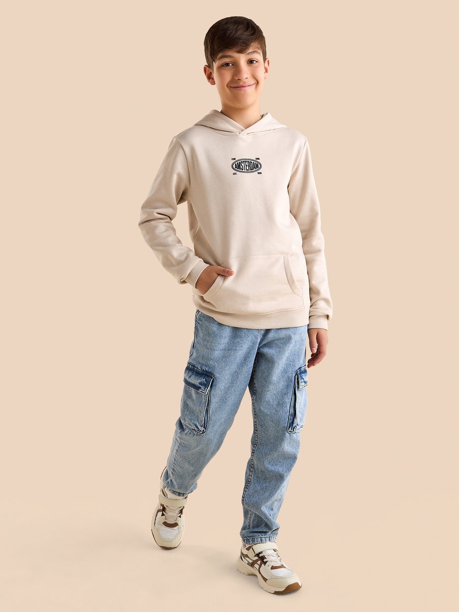 Chest Print Cotton Hooded Sweatshirt