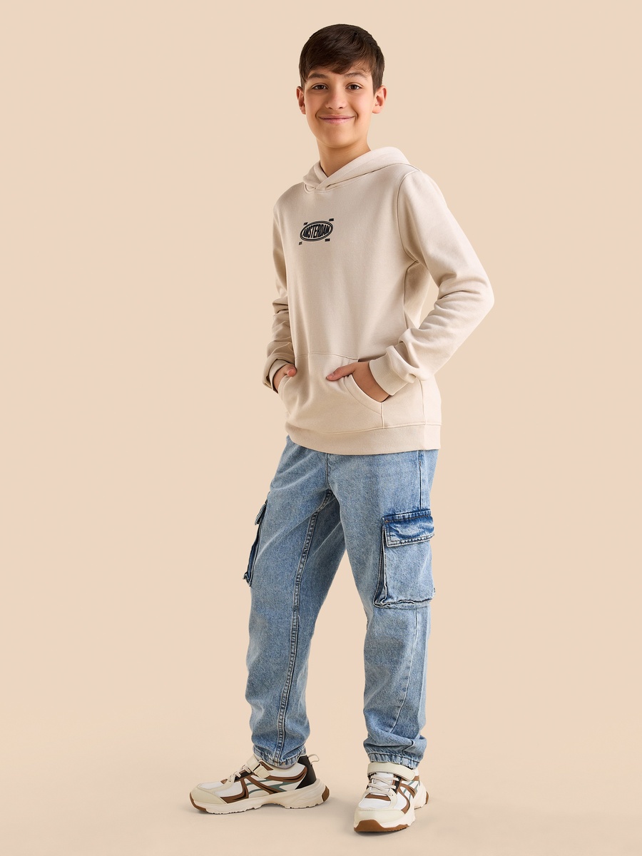 Chest Print Cotton Hooded Sweatshirt