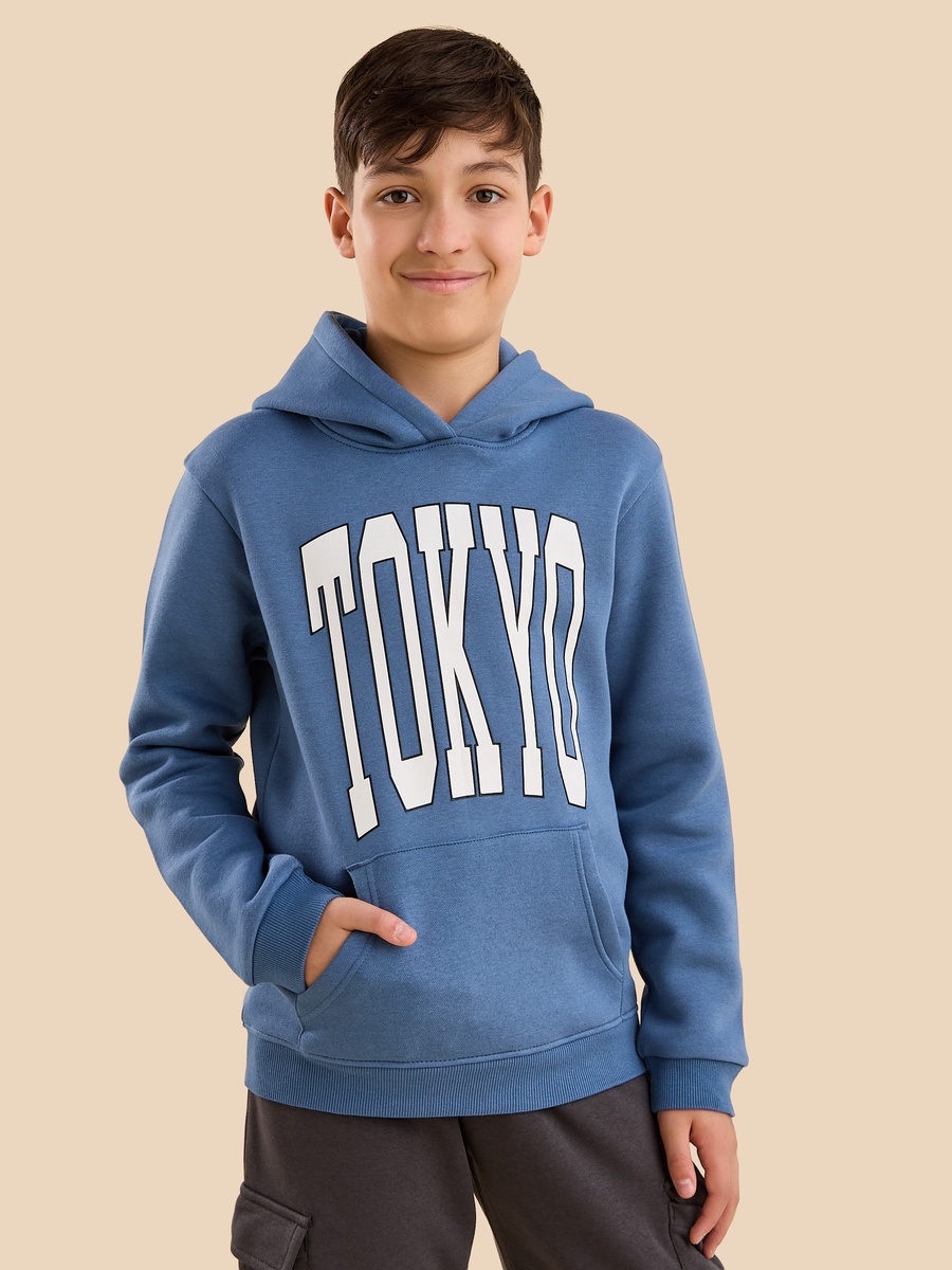 Tokyo Print Hooded Cotton Sweatshirt