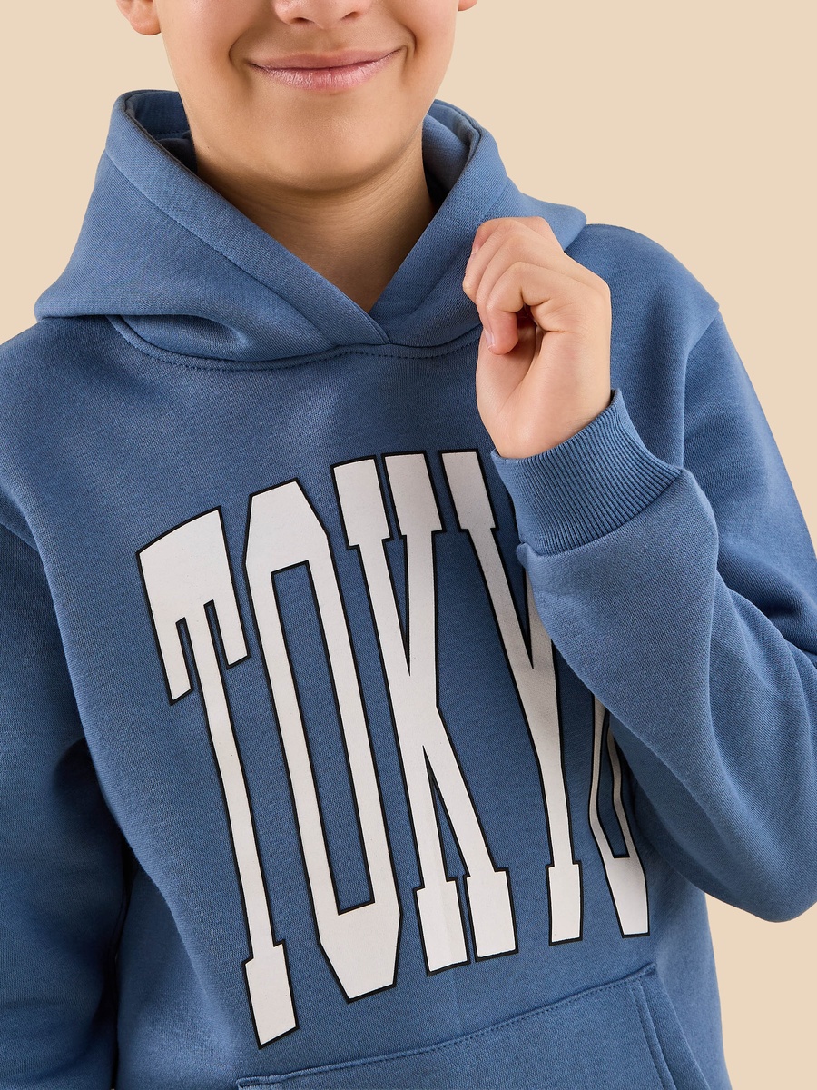 Tokyo Print Hooded Cotton Sweatshirt