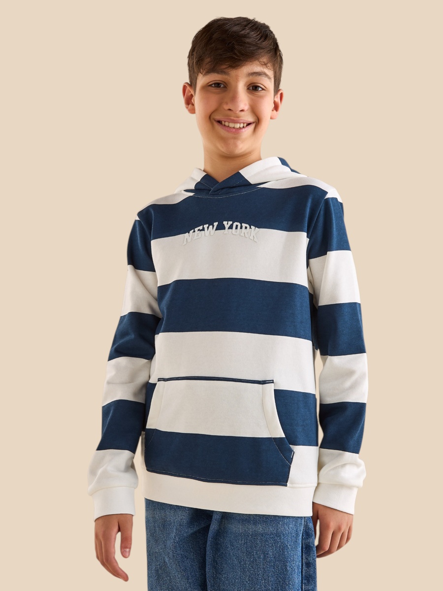 Striped Cotton Hooded Sweatshirt