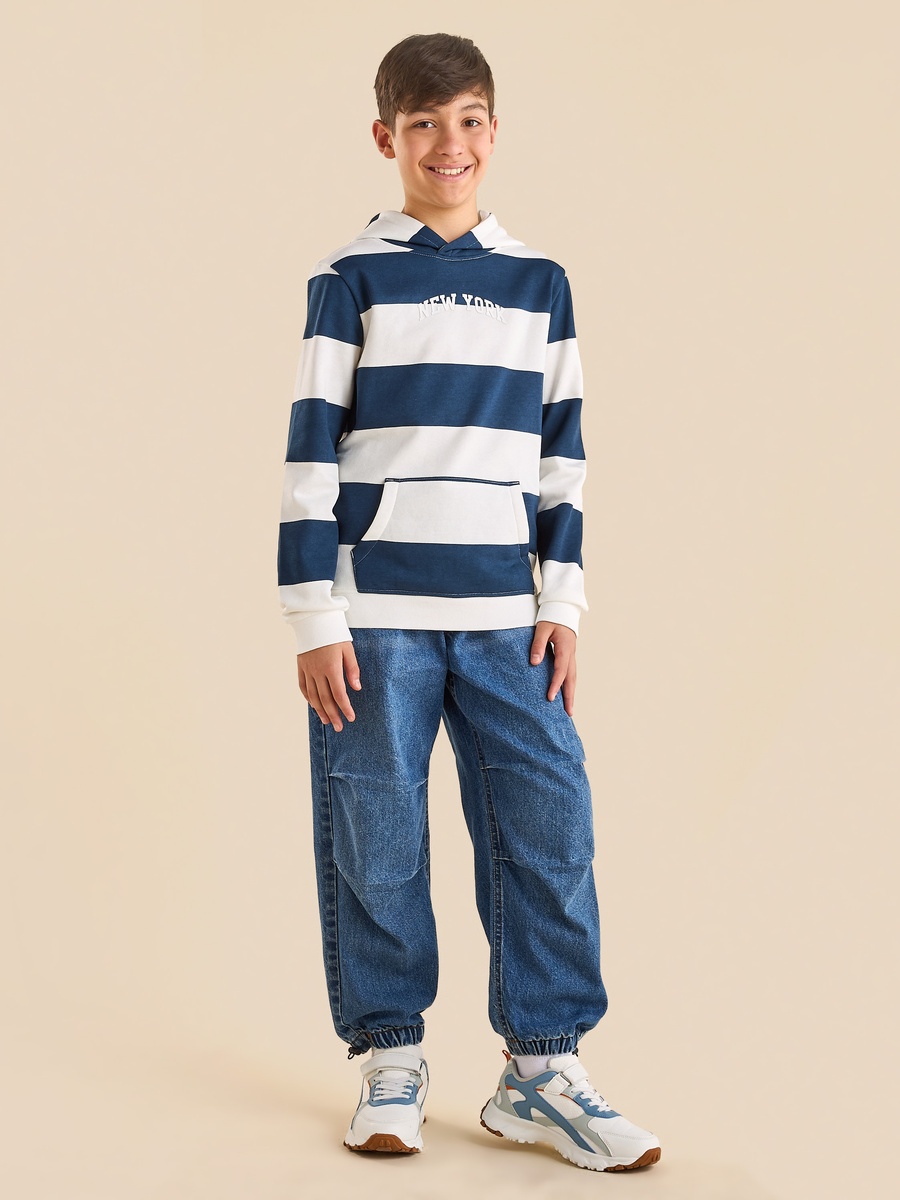 Striped Cotton Hooded Sweatshirt