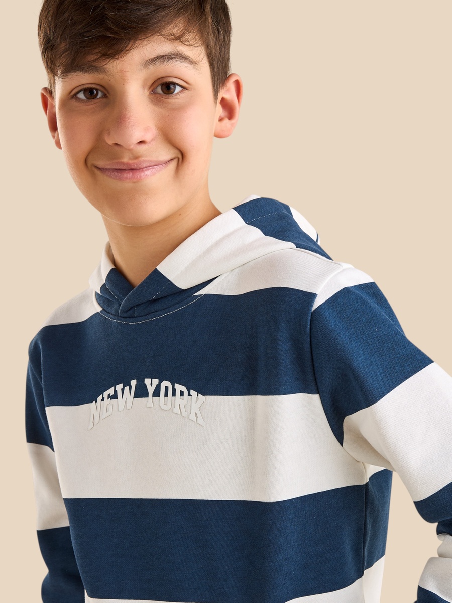 Striped Cotton Hooded Sweatshirt