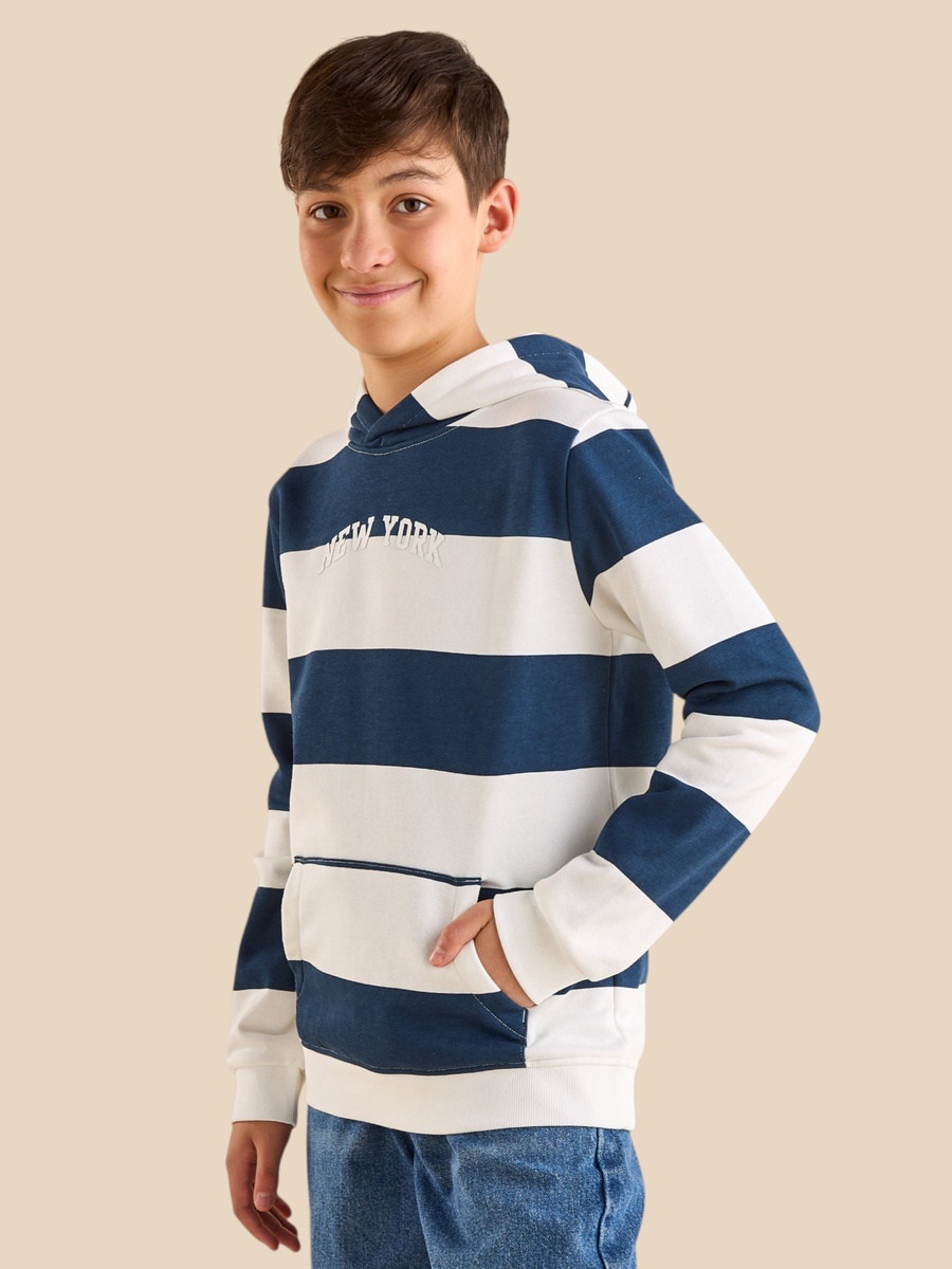 Striped Cotton Hooded Sweatshirt