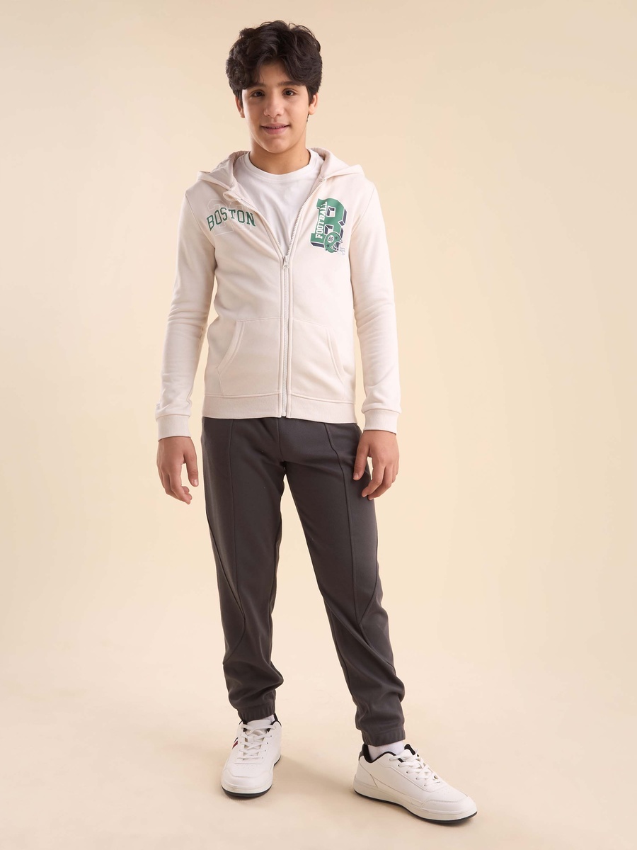 Boston Print Zip Through Cotton Hoodie