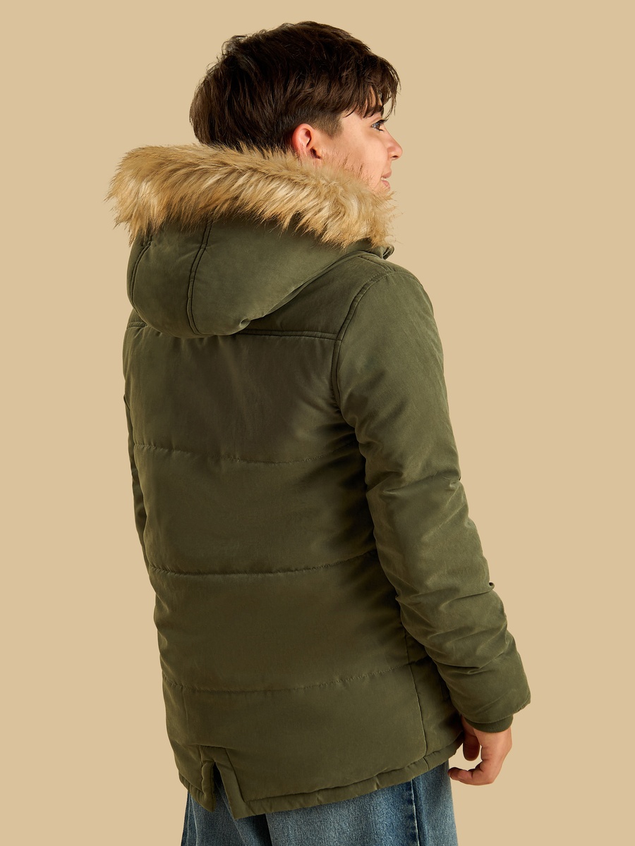 Hooded Parka Jacket with Faux Fur Lining