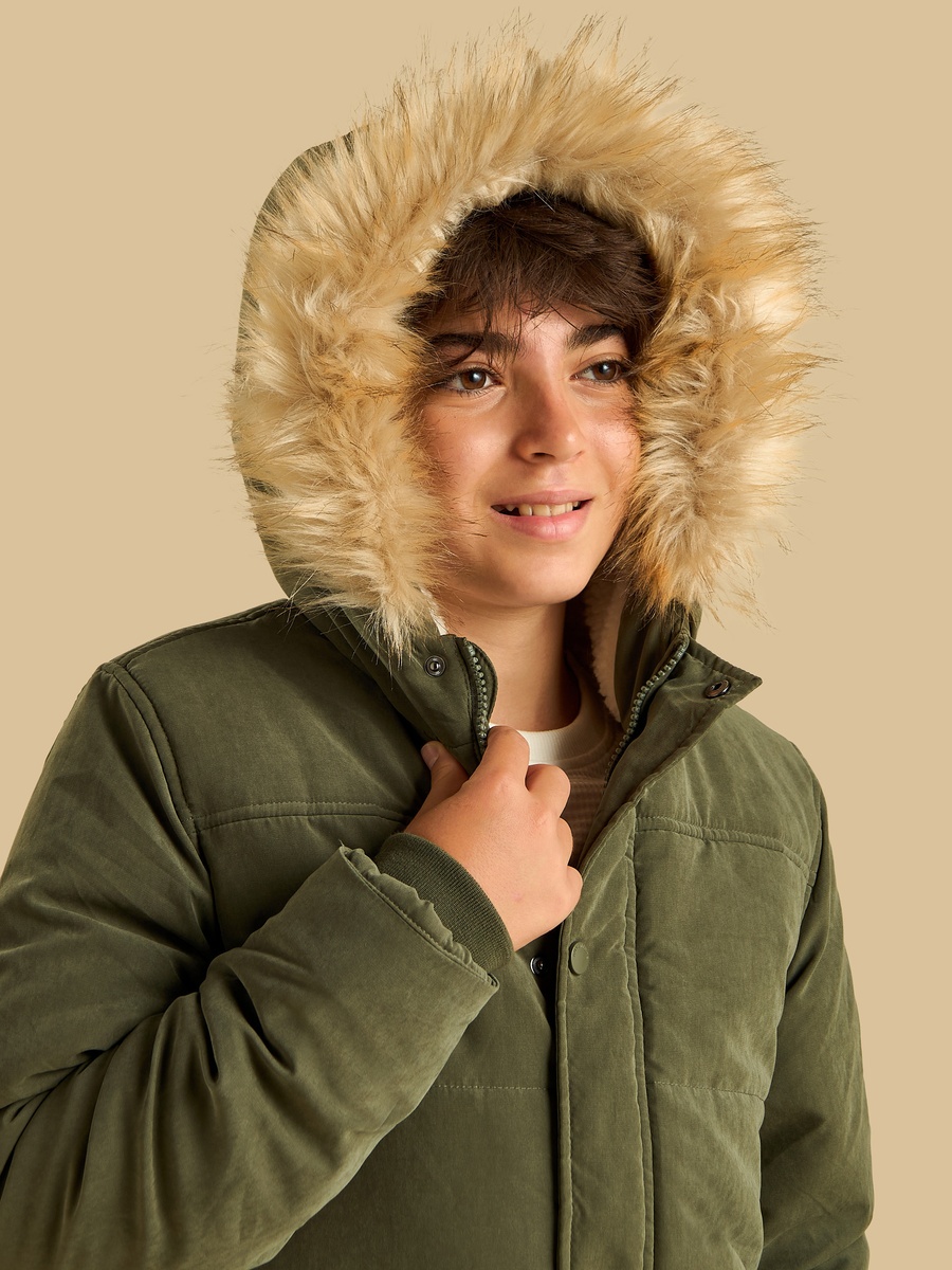 Hooded Parka Jacket with Faux Fur Lining