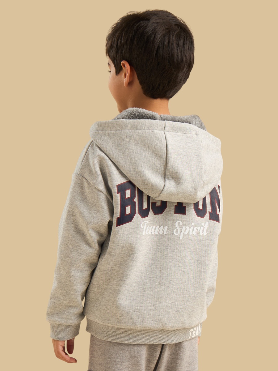 Embroidered Fur Lined Zip Through Hoodie