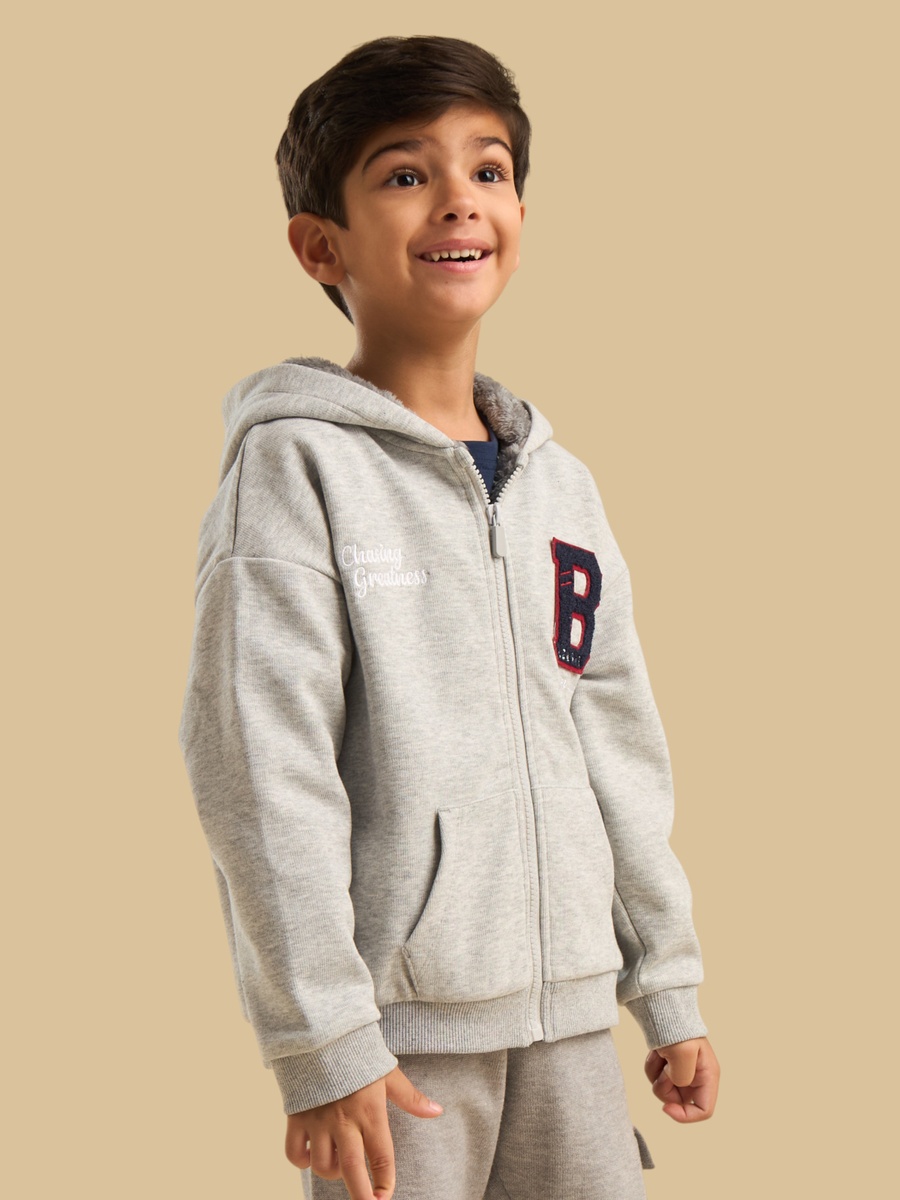 Embroidered Fur Lined Zip Through Hoodie