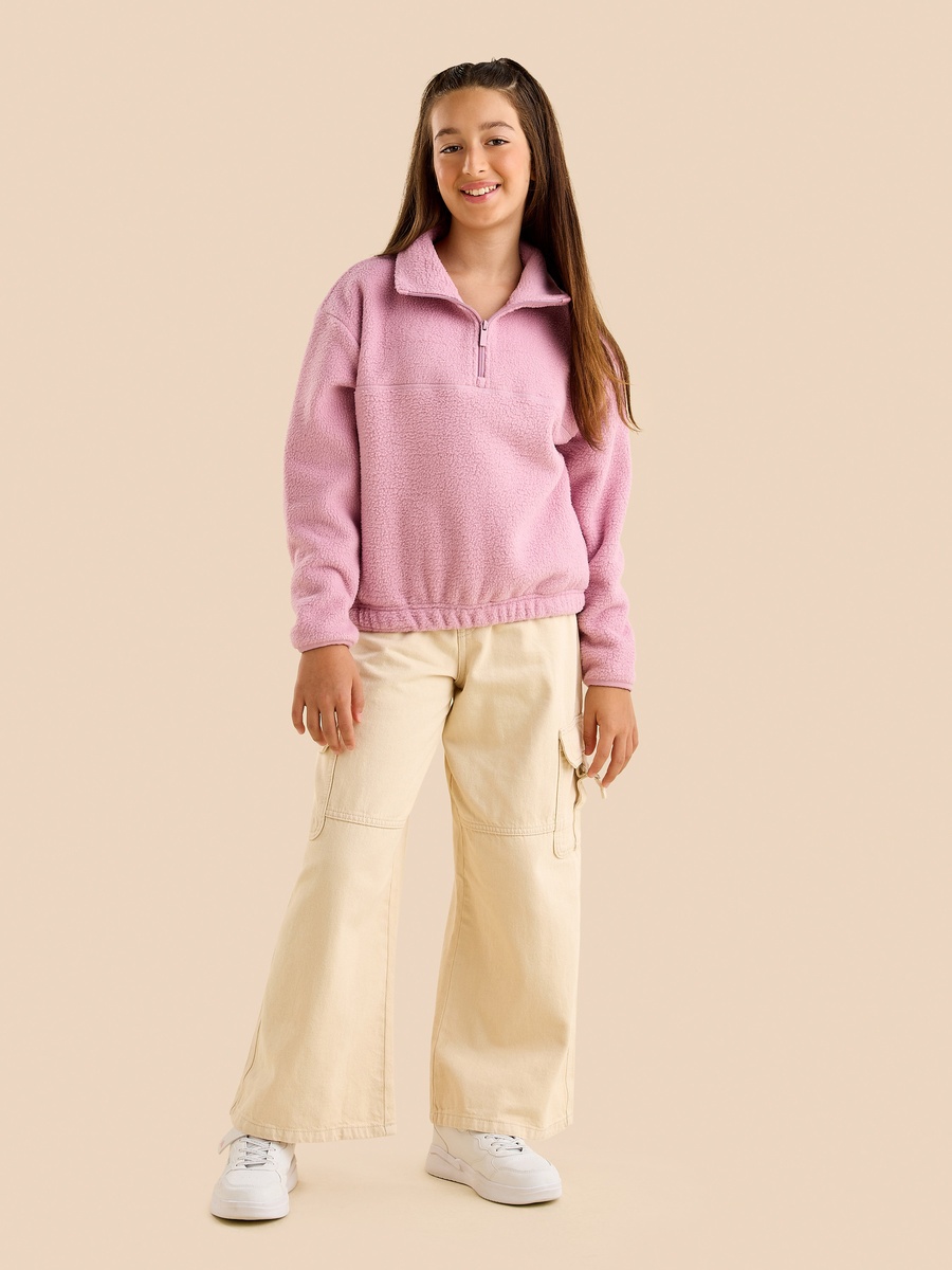 Plush High Neck Half Zip Sweatshirt
