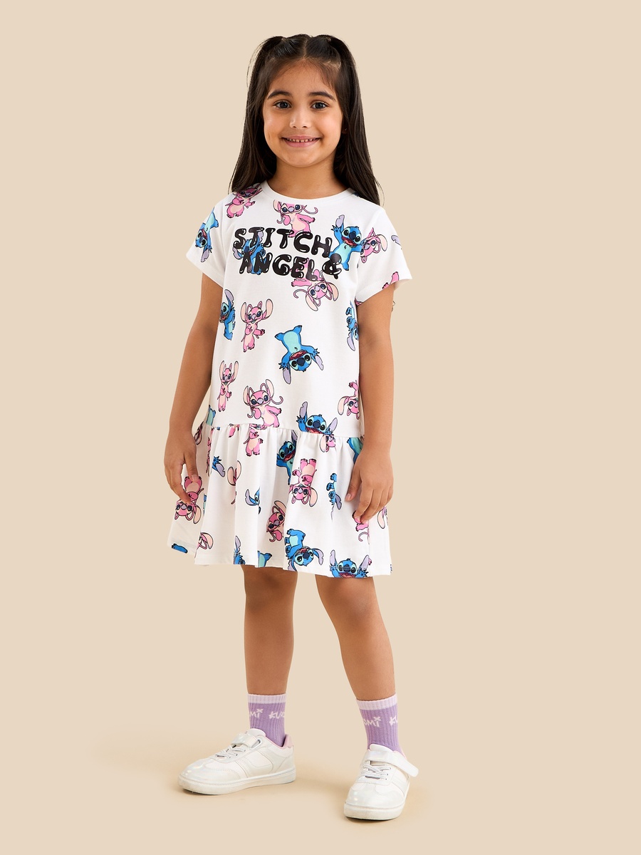 Stitch and Angel Print Drop Waist Dress