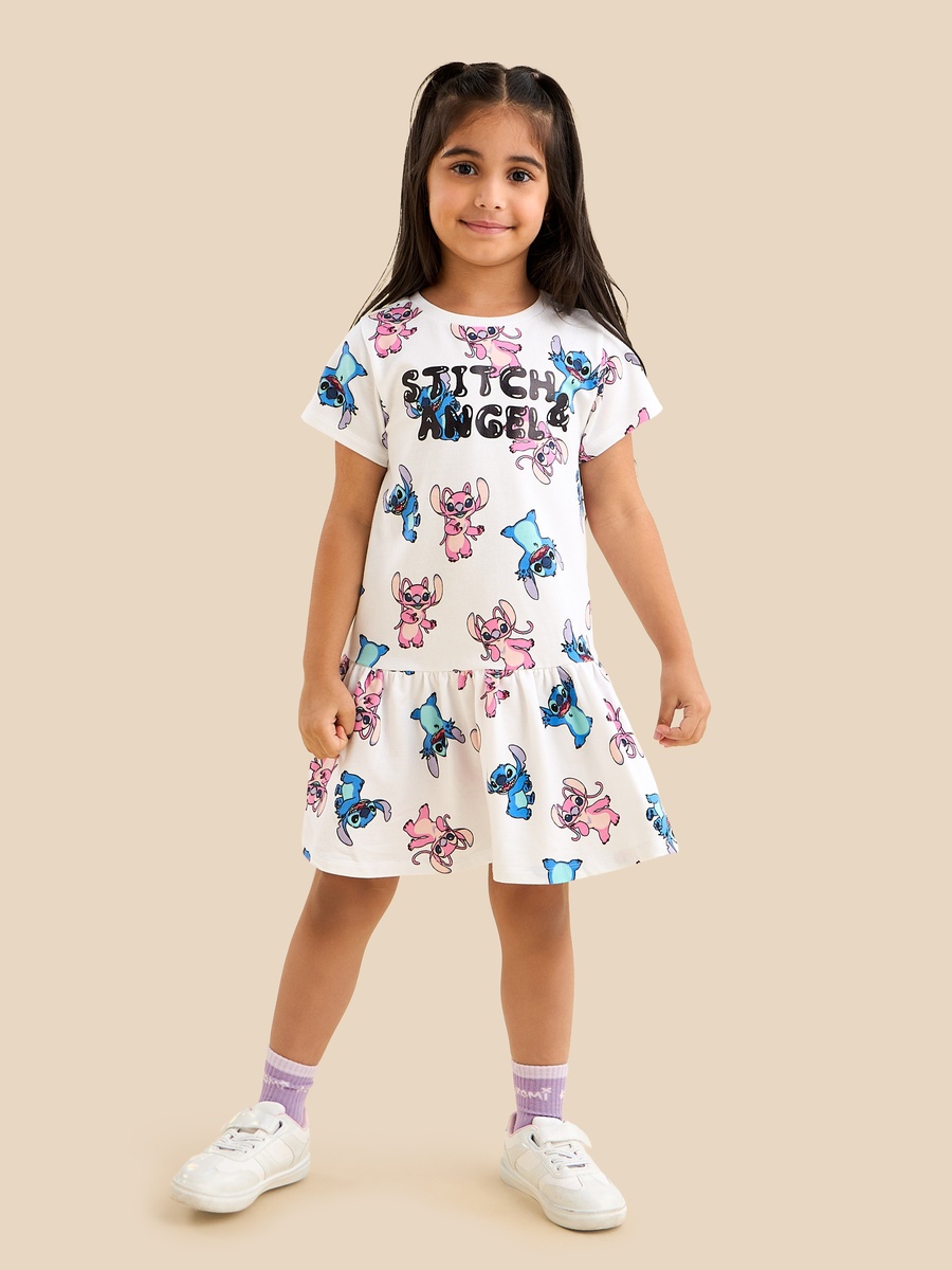 Stitch and Angel Print Drop Waist Dress