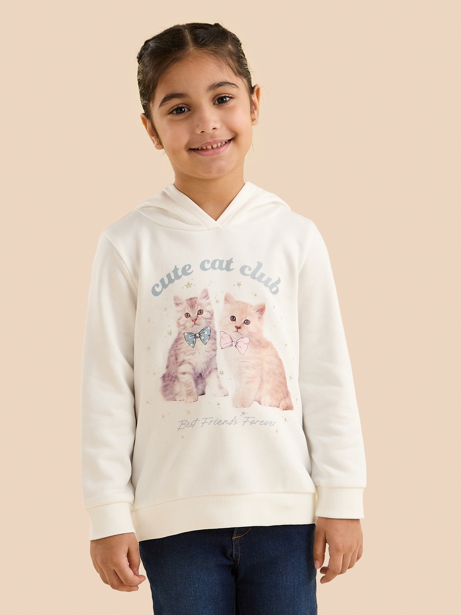 Cat Print Hooded Sweatshirt