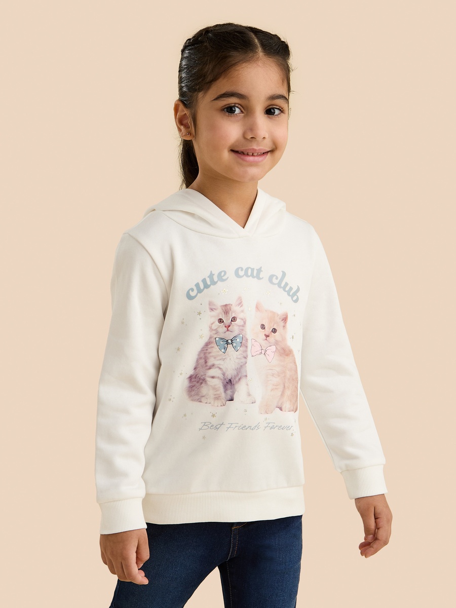Cat Print Hooded Sweatshirt