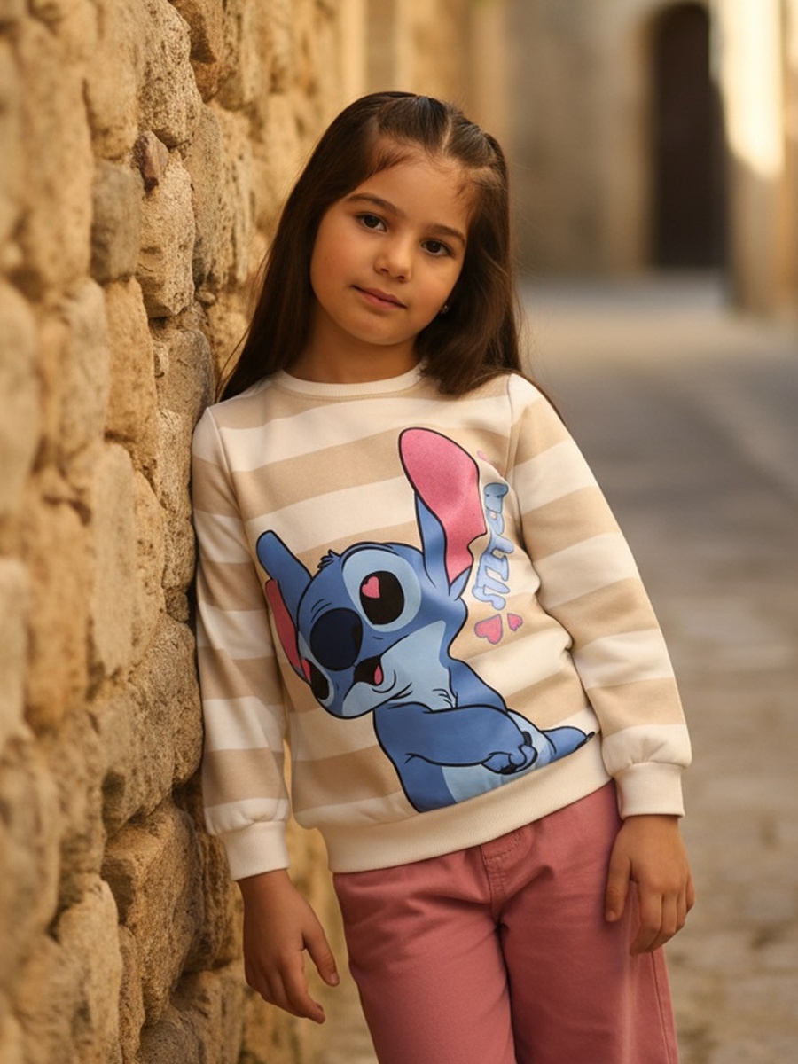 Stitch Graphic Print Striped Sweatshirt