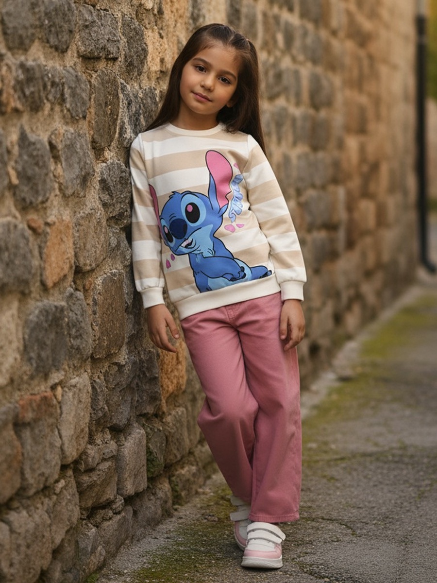 Stitch Graphic Print Striped Sweatshirt