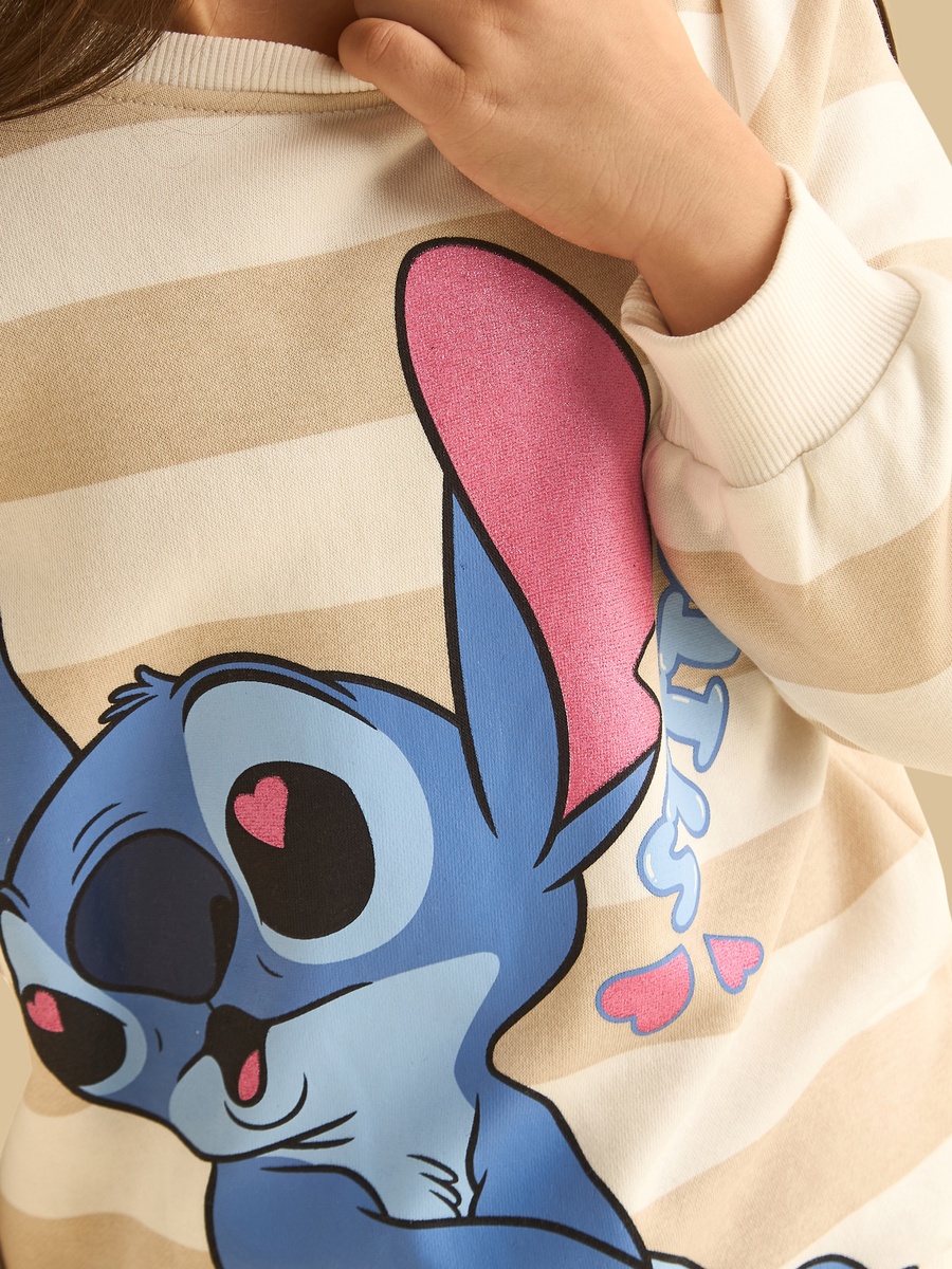 Stitch Graphic Print Striped Sweatshirt