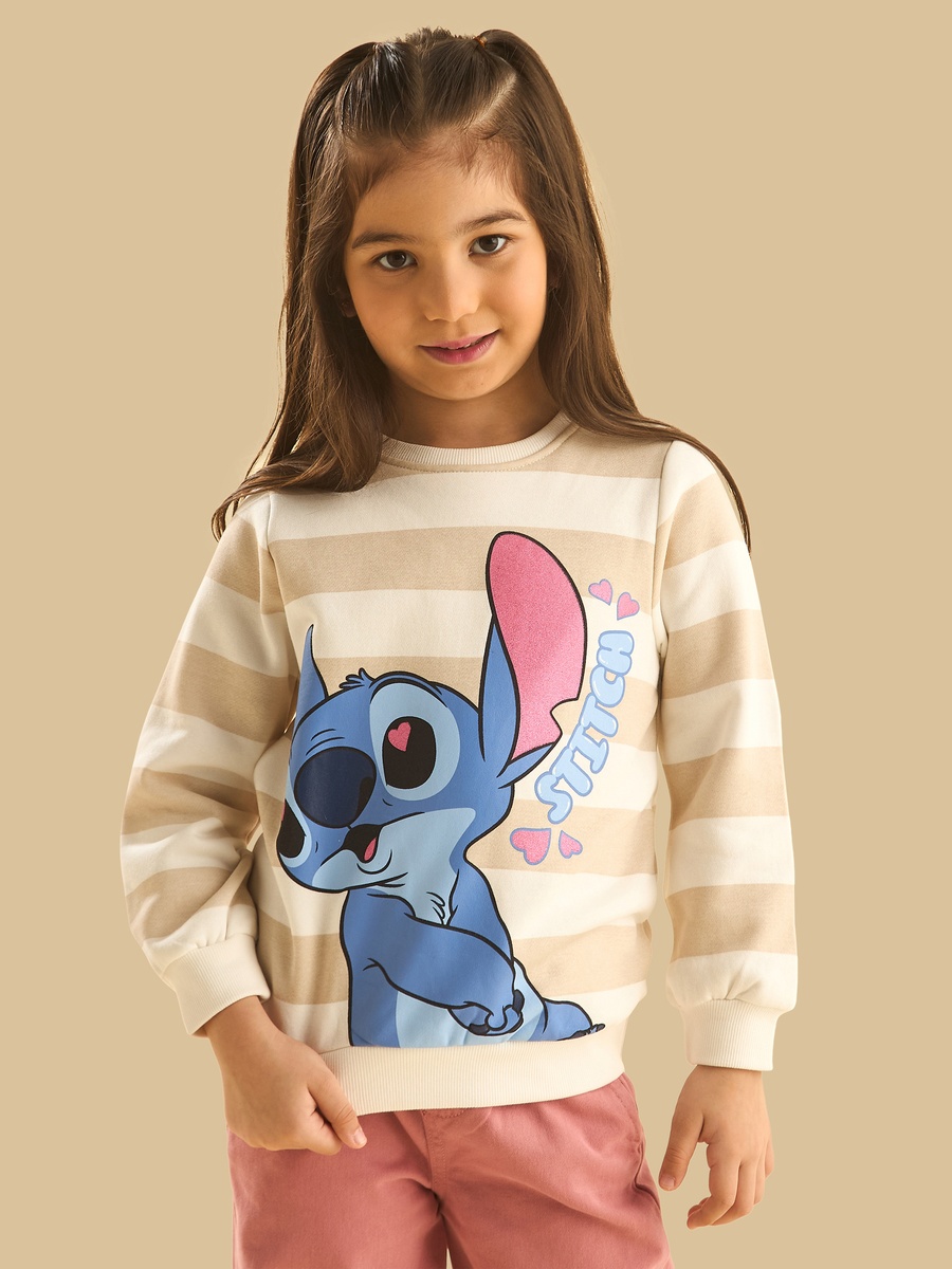 Stitch Graphic Print Striped Sweatshirt