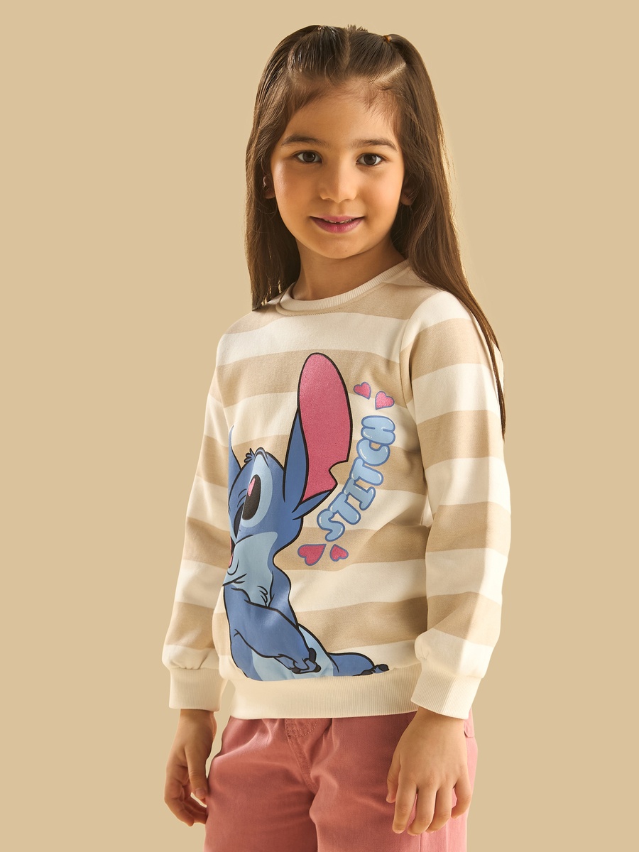Stitch Graphic Print Striped Sweatshirt