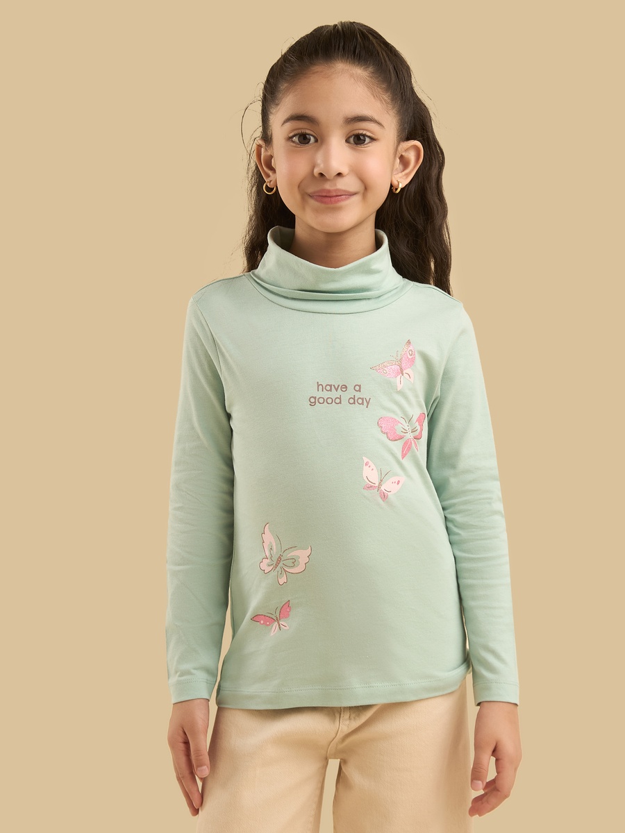 Butterfly Print Turtleneck T-Shirt