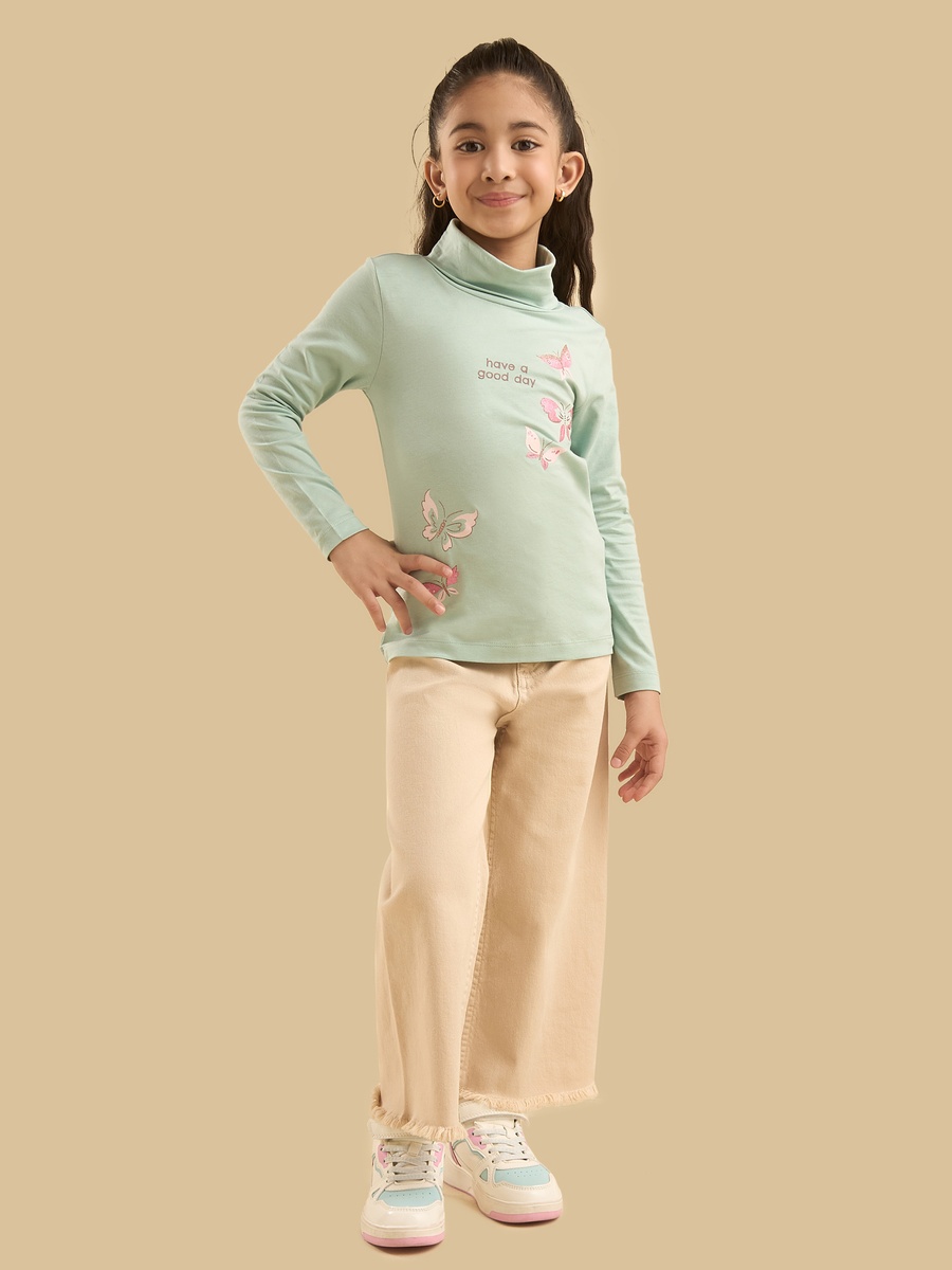 Butterfly Print Turtleneck T-Shirt