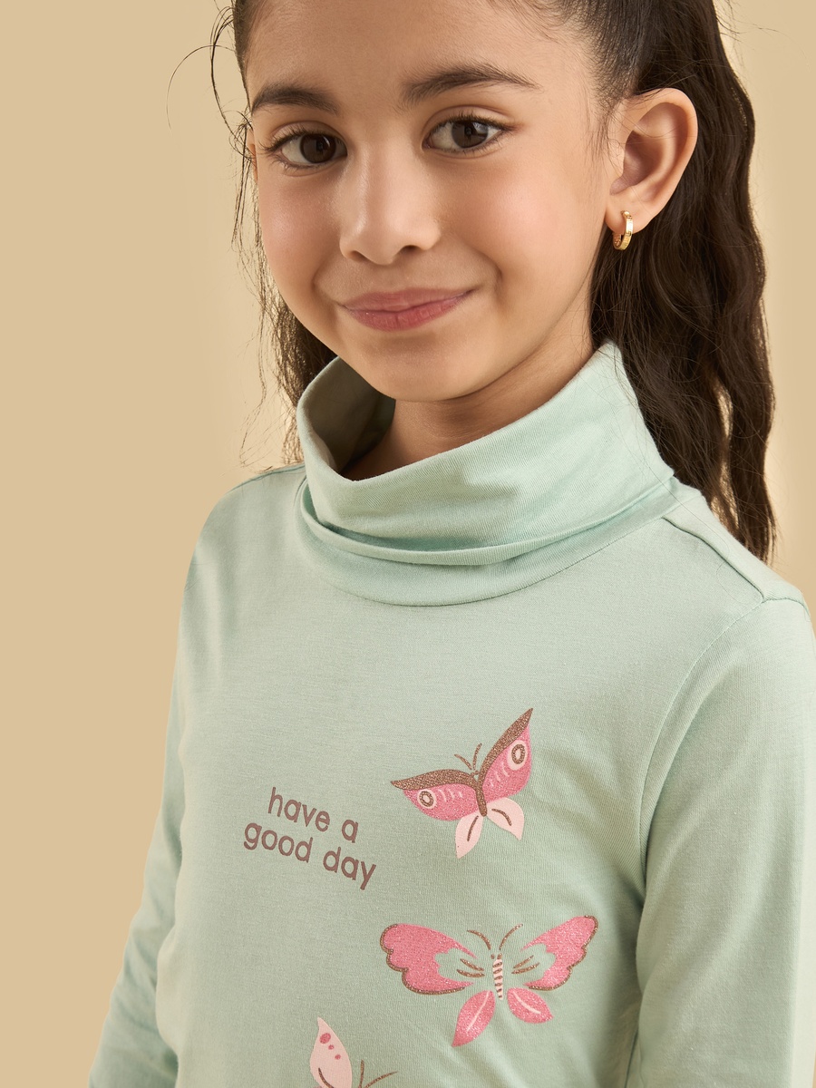 Butterfly Print Turtleneck T-Shirt