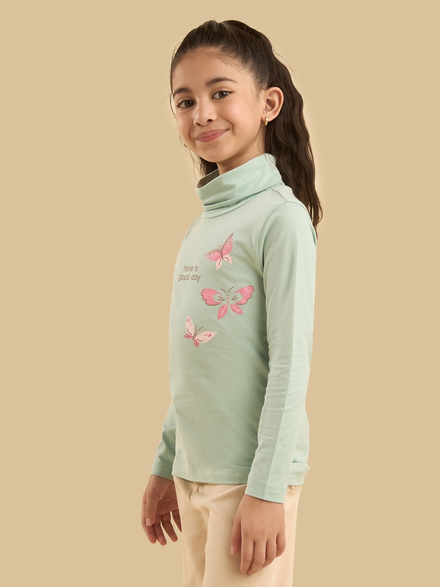 Butterfly Print Turtleneck T-Shirt