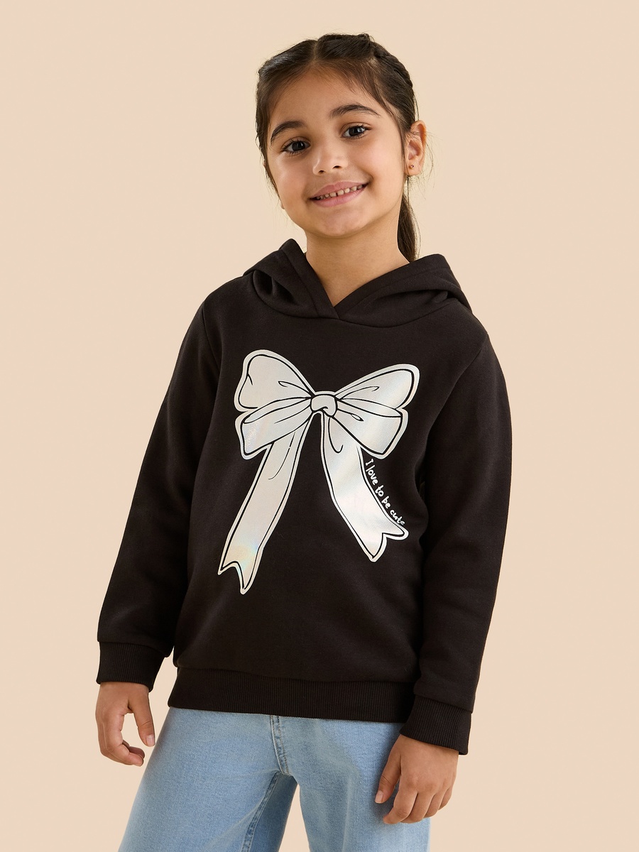Bow Print Hooded Sweatshirt