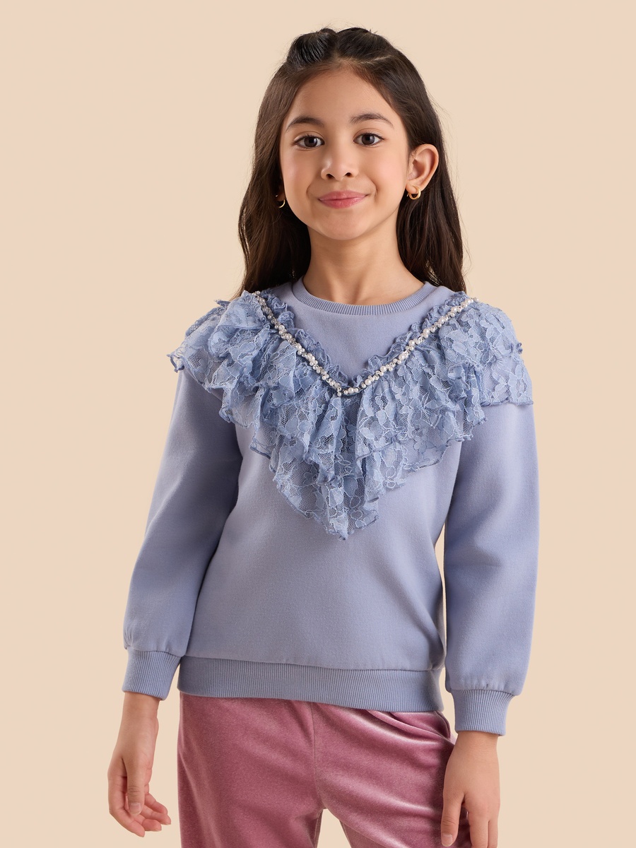 Lace Ruffle Accent Sweatshirt