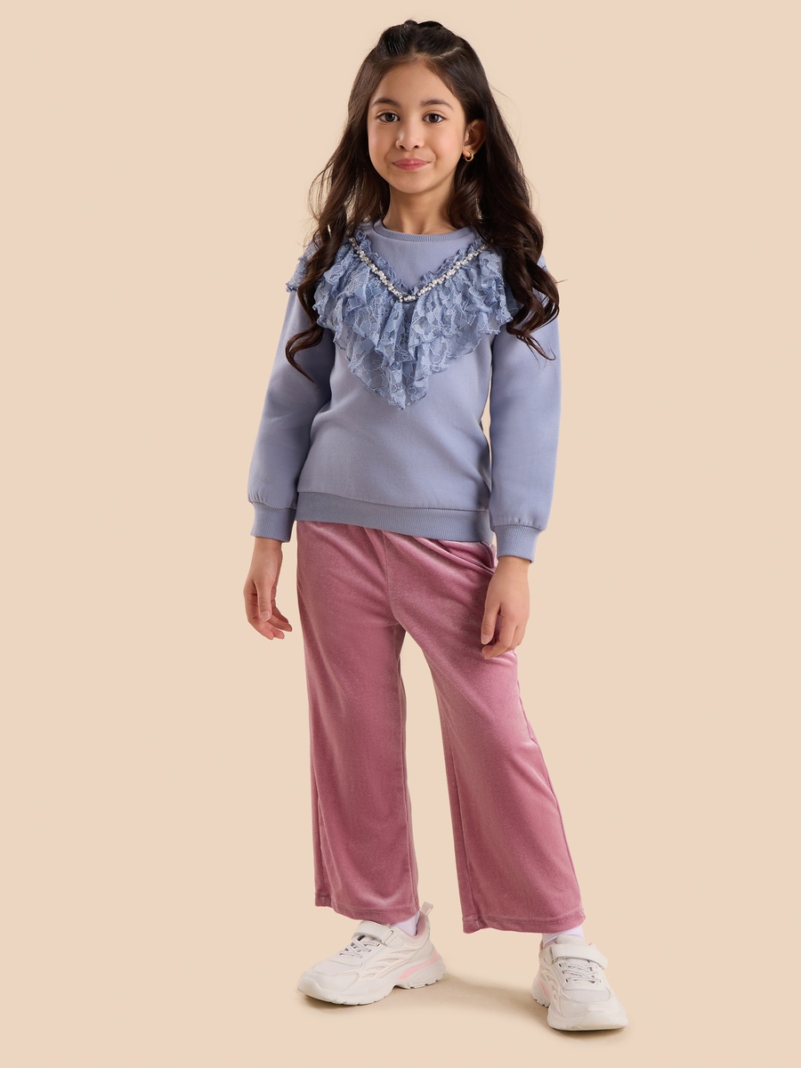 Lace Ruffle Accent Sweatshirt