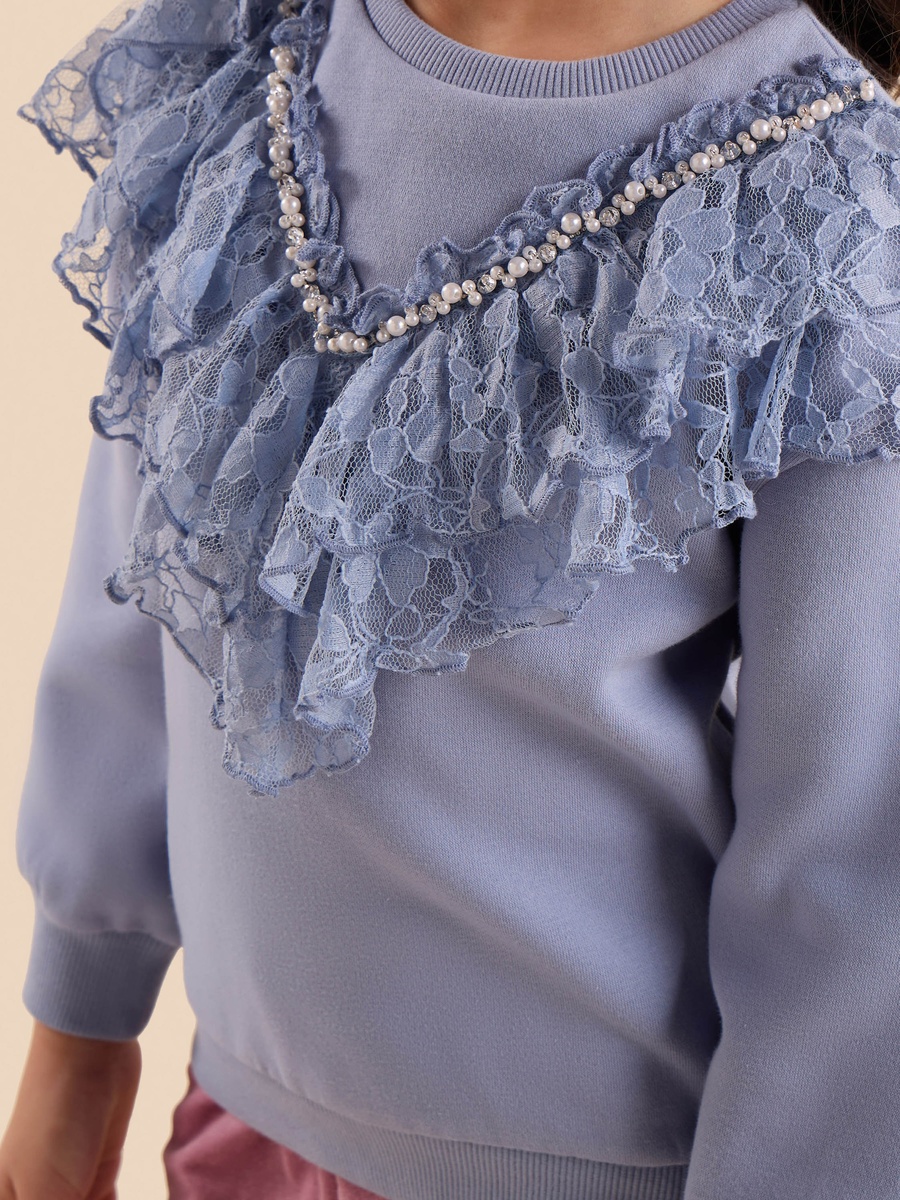Lace Ruffle Accent Sweatshirt