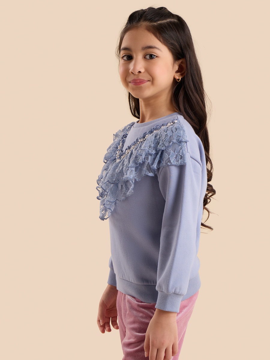 Lace Ruffle Accent Sweatshirt