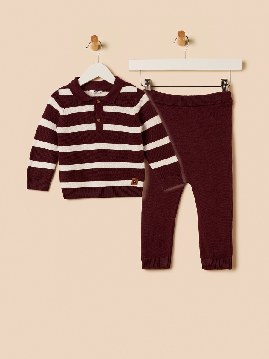 Striped Polo Sweater and Pants Set
