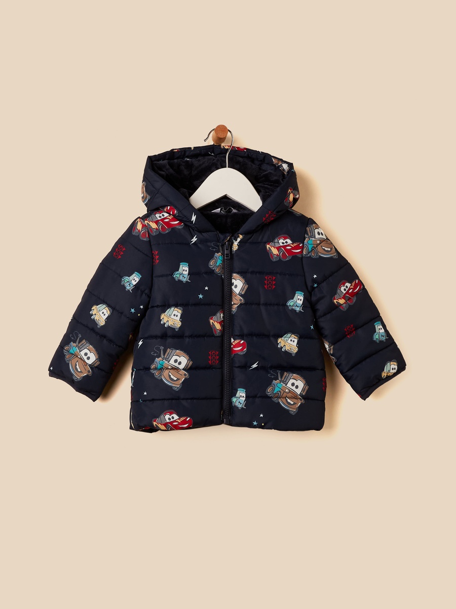Cars Print Hooded Puffer Jacket