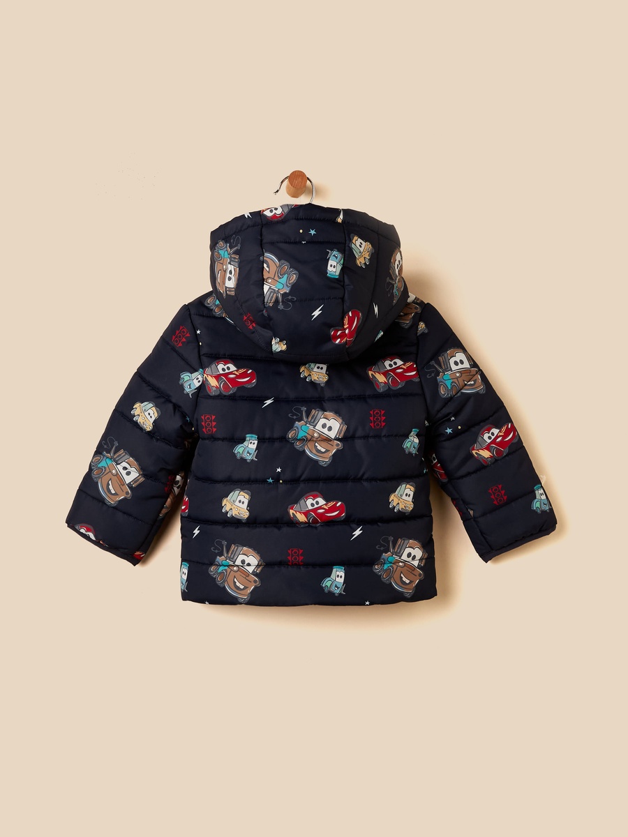 Cars Print Hooded Puffer Jacket