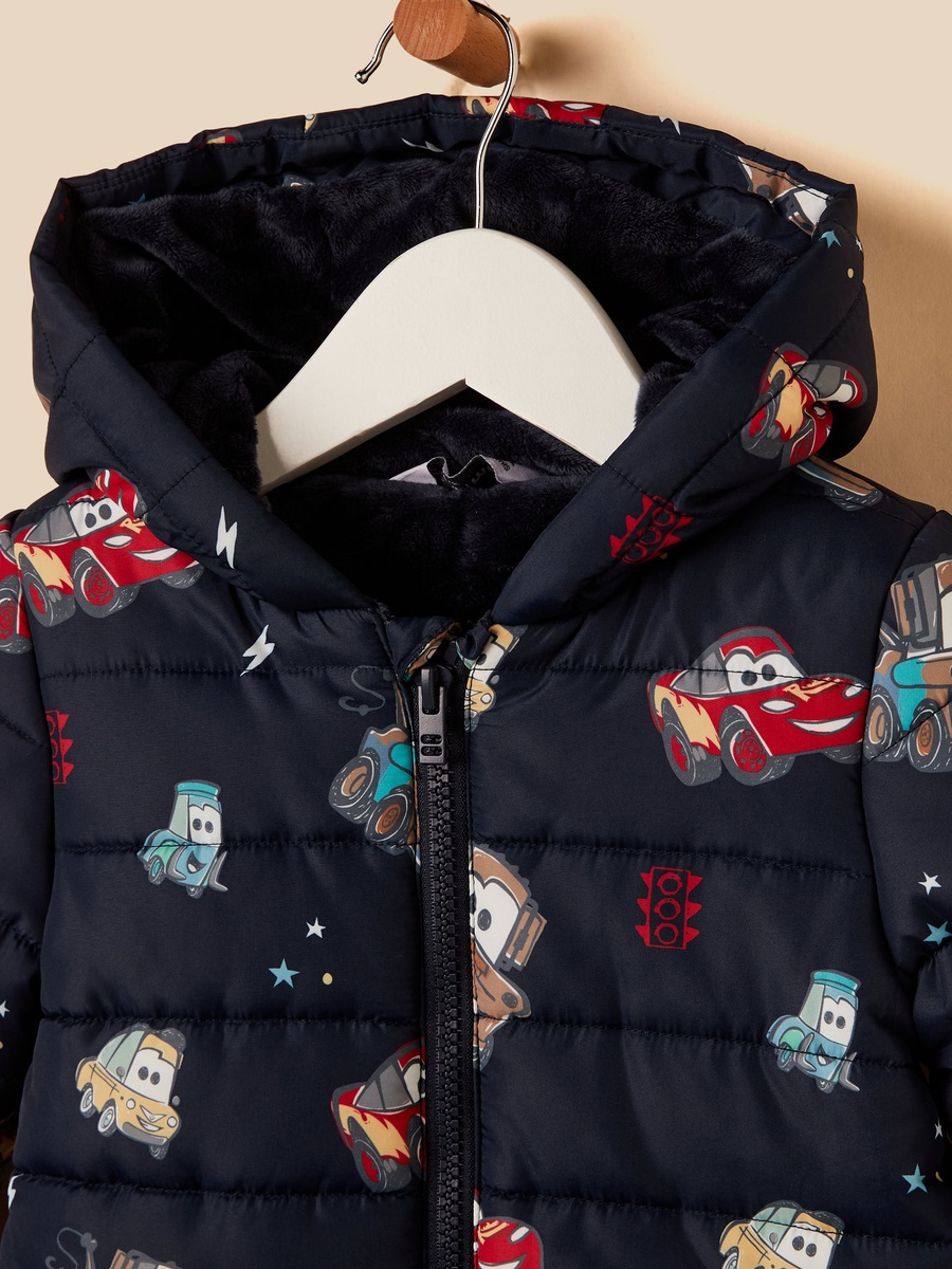 Cars Print Hooded Puffer Jacket