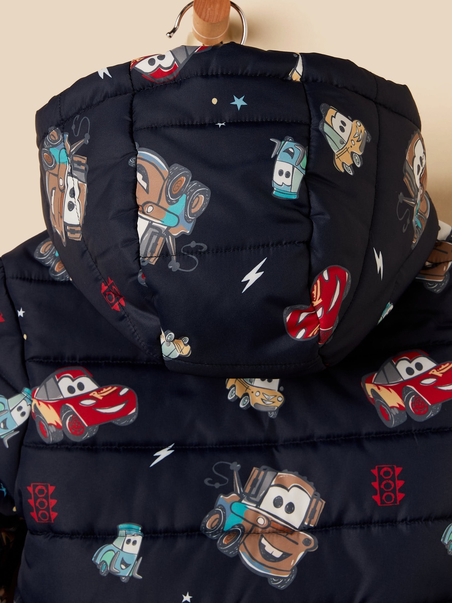Cars Print Hooded Puffer Jacket