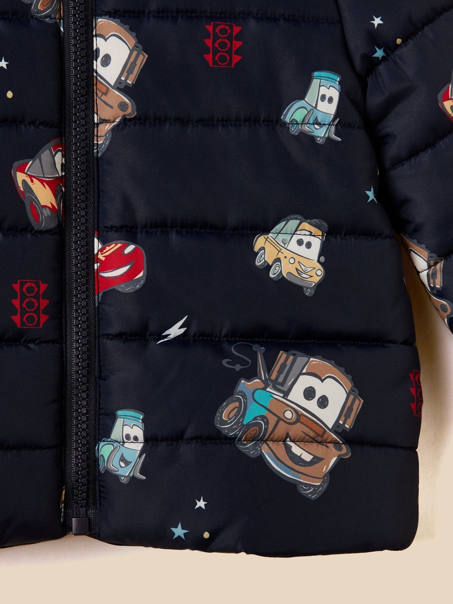 Cars Print Hooded Puffer Jacket
