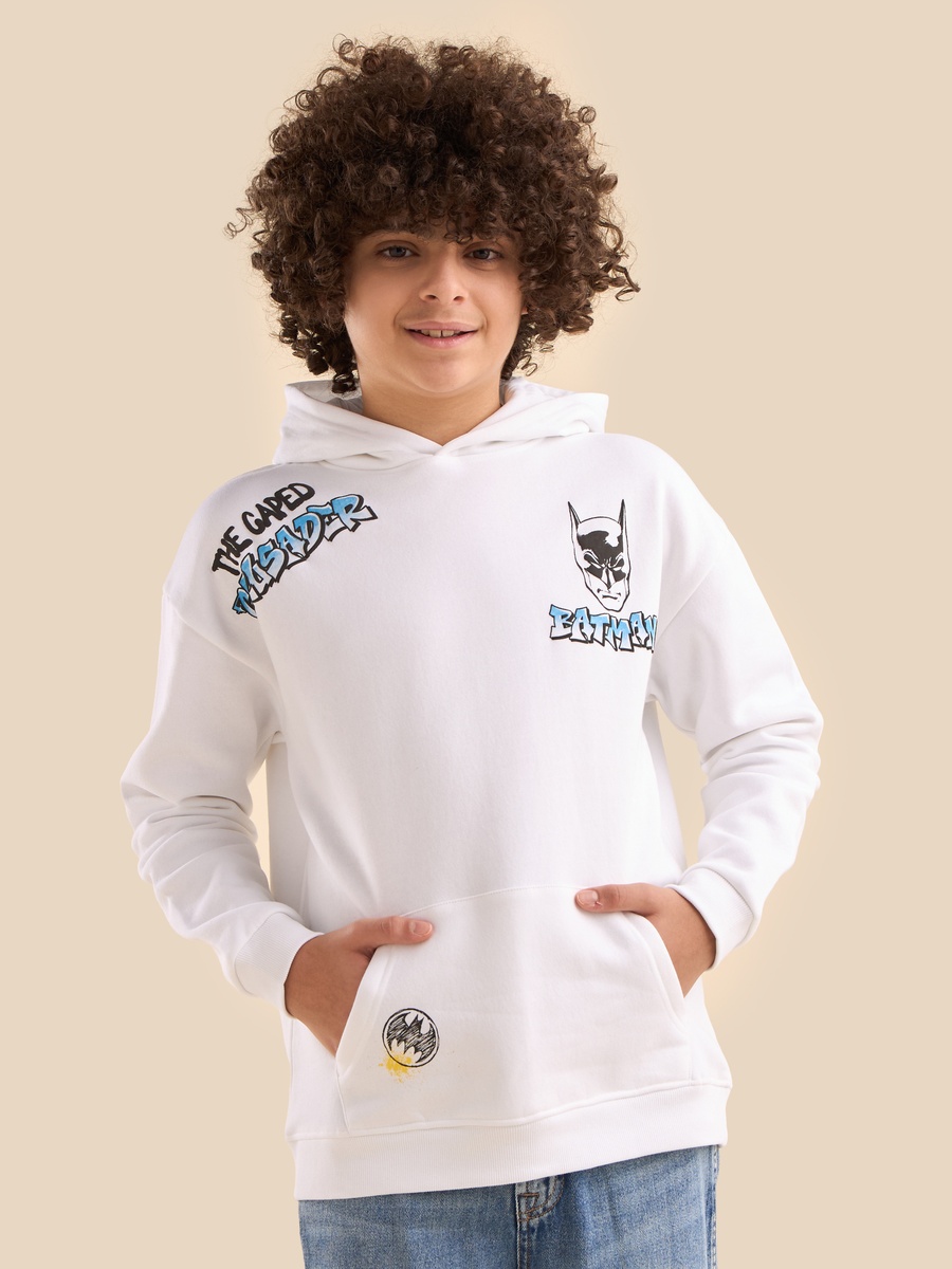 Batman Print Hooded Sweatshirt with Kangaroo Pocket