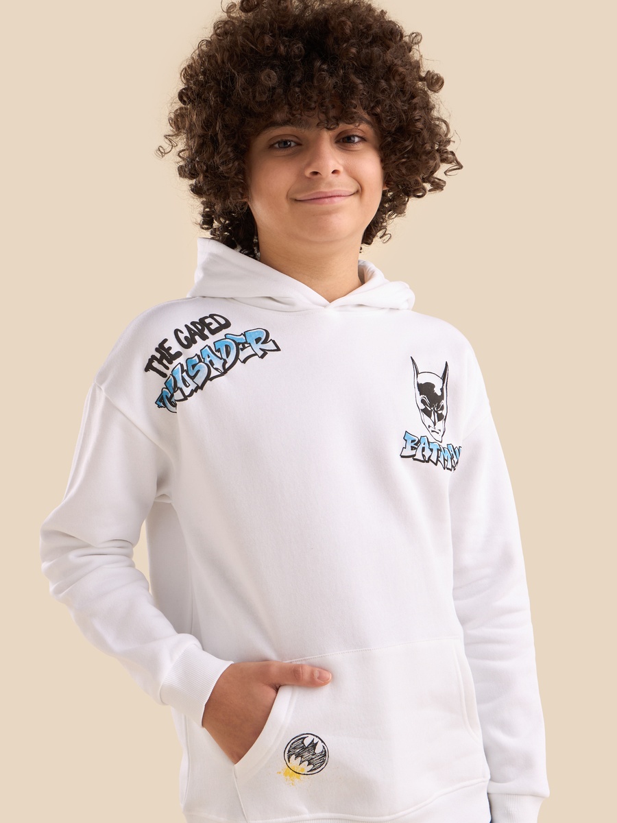 Batman Print Hooded Sweatshirt with Kangaroo Pocket